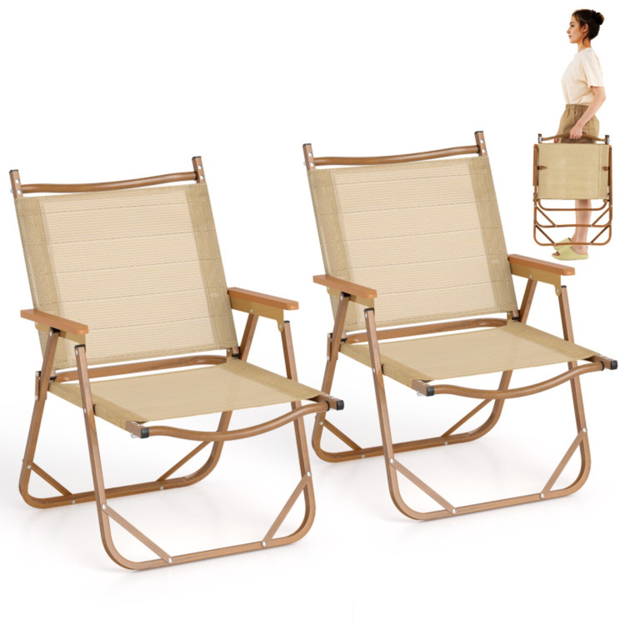 Set of 2 Folding Camp Chairs Lightweight for Beach and Camping